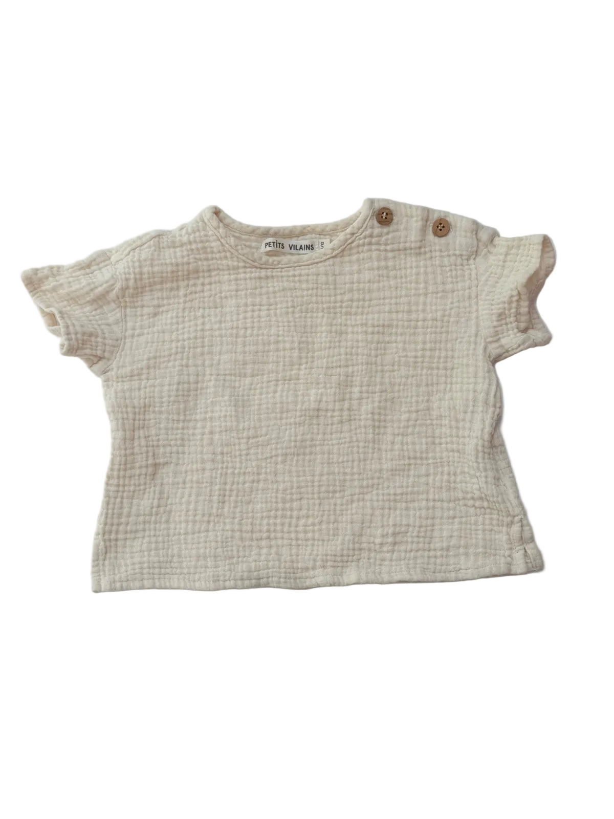 Petits Vilains Cream Muslin T-Shirt 6-12m