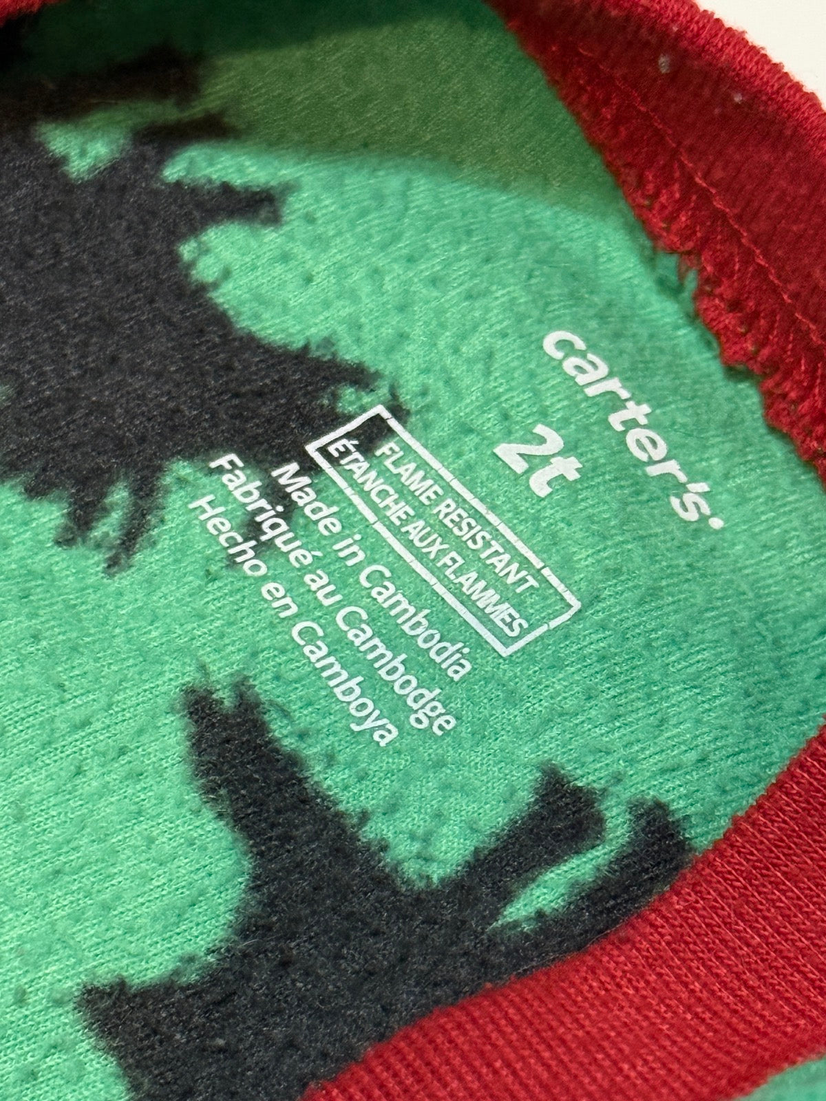 Carter's Green Christmas Dinosaur Fleece Footie 2T