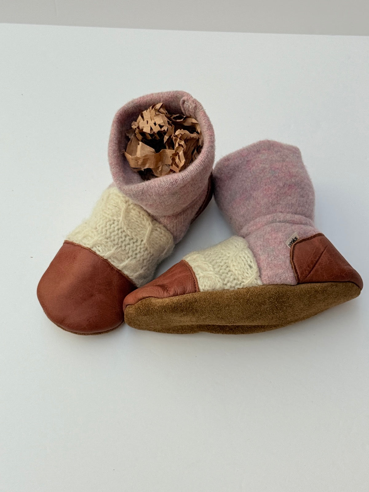 Nooks Wool Knit Leather Baby Booties