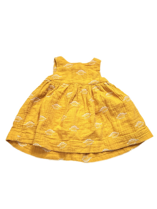 John Lewis Muslin Mustard Embroidered Dinosaur Baby Dress 3-6m