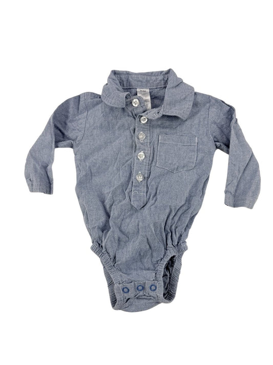 Blue Chambray Collared Bodysuit Size 0-3M