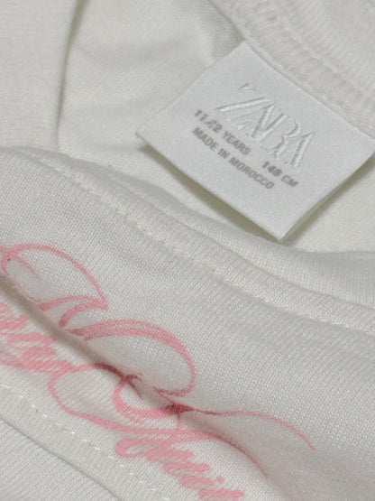 Zara White Pink 80 Jersey T-Shirt 11-12Y