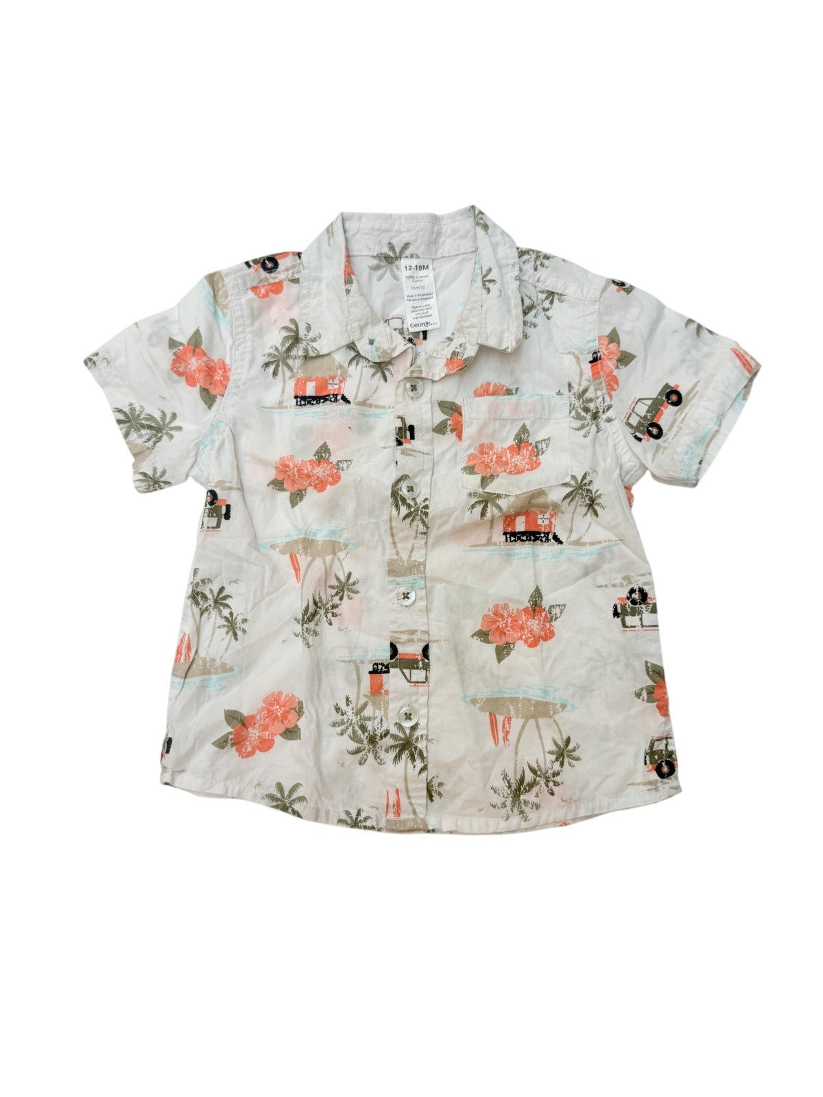 George Tropical Print Button-Up Shirt 12-18M