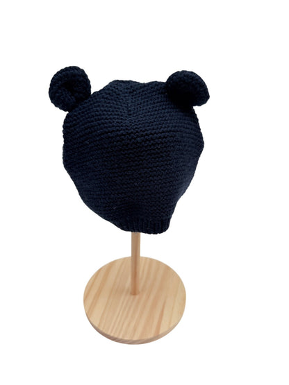 Navy Knit Bear Ear Baby Hat