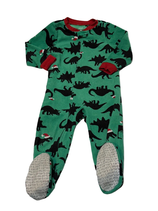 Carter's Green Christmas Dinosaur Fleece Footie 2T