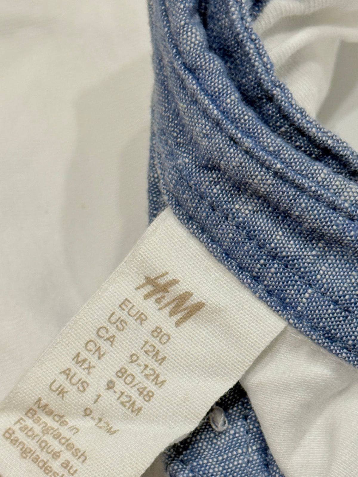 H&M White Baby Bodysuit Chambray Collar 9-12M