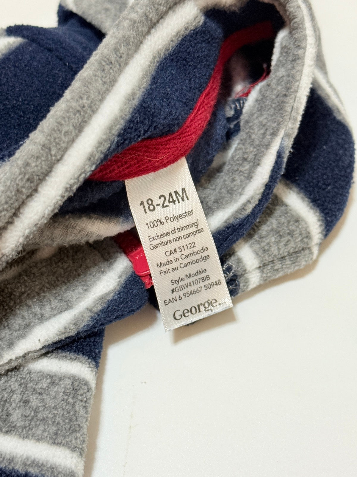 George Striped Navy Fleece Quarter-Zip 18-24M