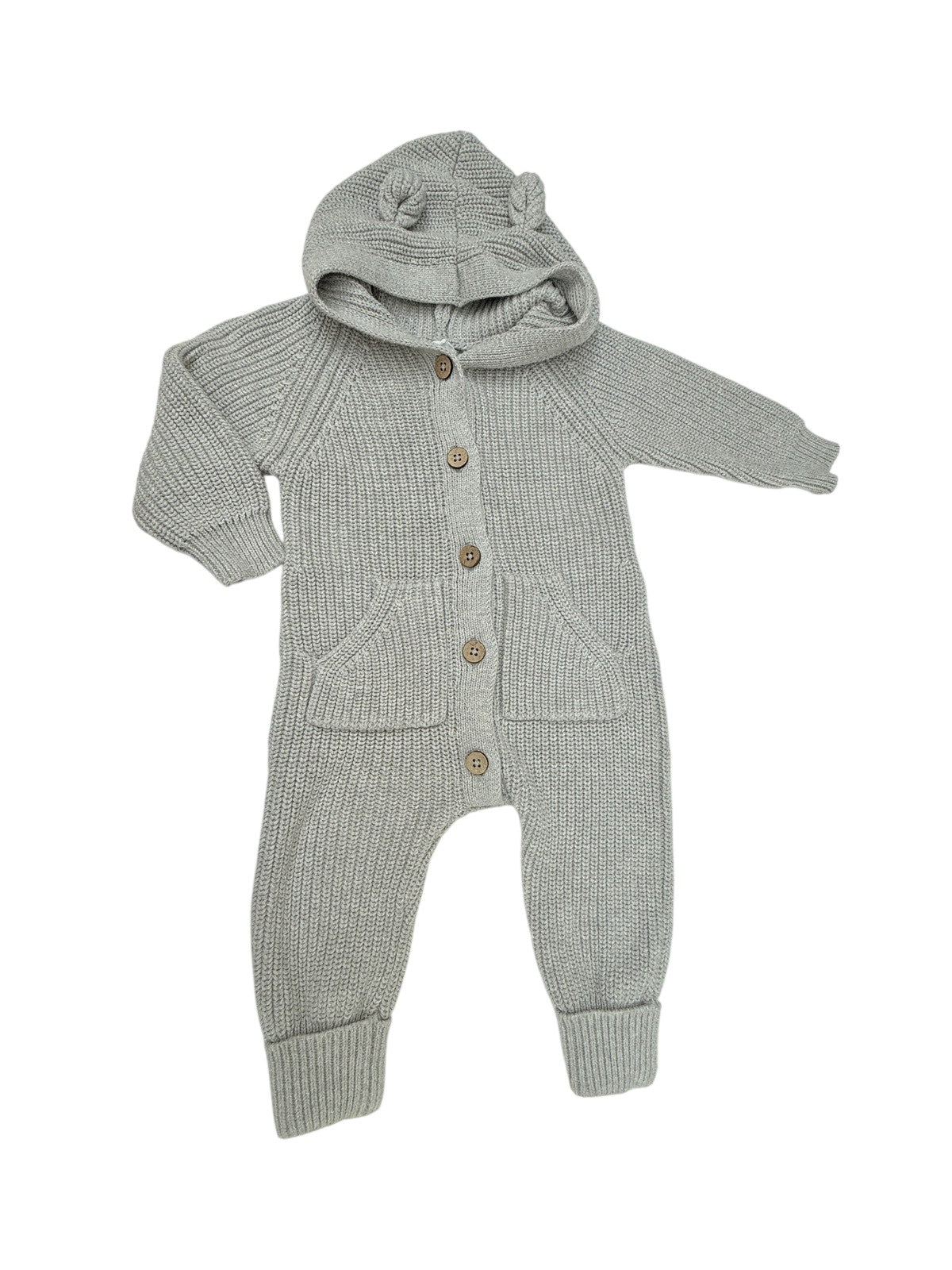 Jamie Kay Gray Knit Bear Romper 3-6M