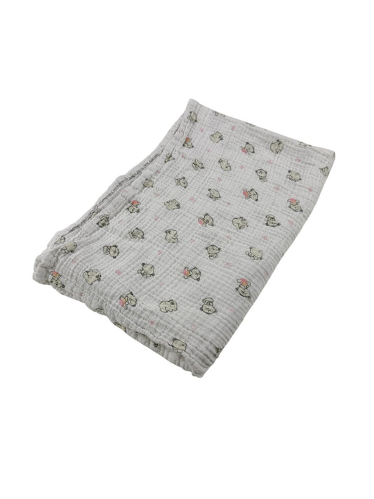 White Muslin Swaddle Blanket Bear Print