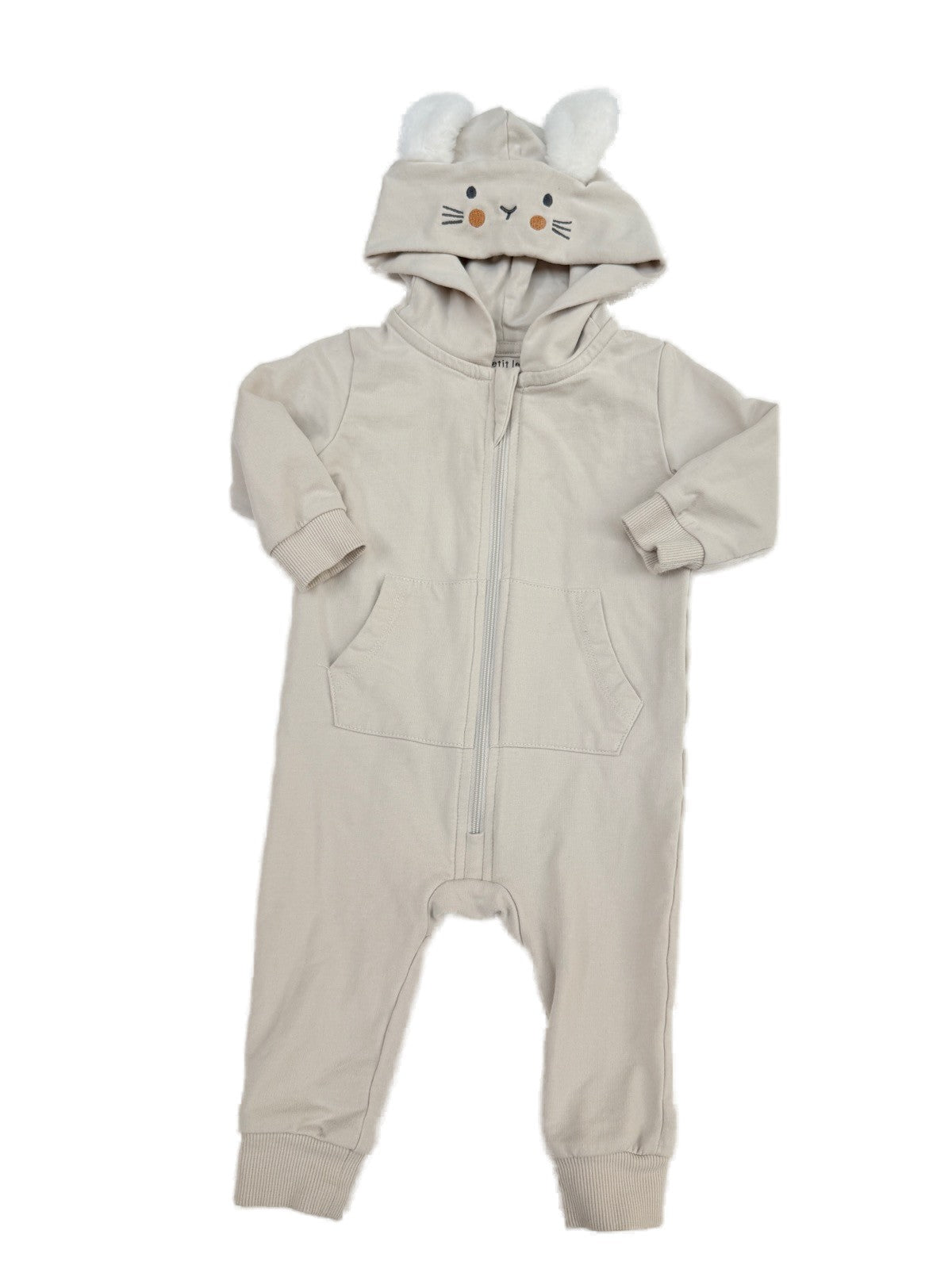 Petit Lem Bunny Hooded Zip Romper 6M