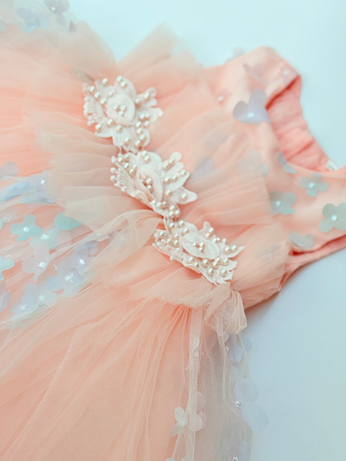 Unknown Peach Tulle Floral Girls Dress Size 6