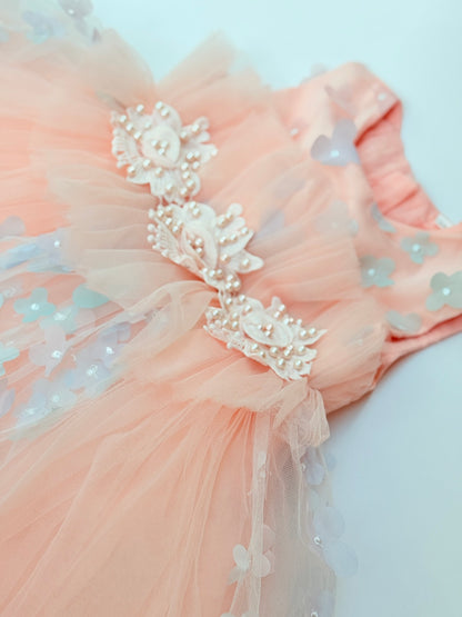 Unknown Peach Tulle Floral Girls Dress Size 6