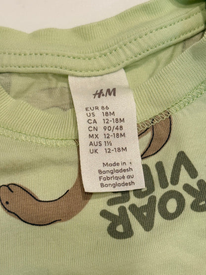 H&M Green Roar Vibe Dinosaur Tee 18M