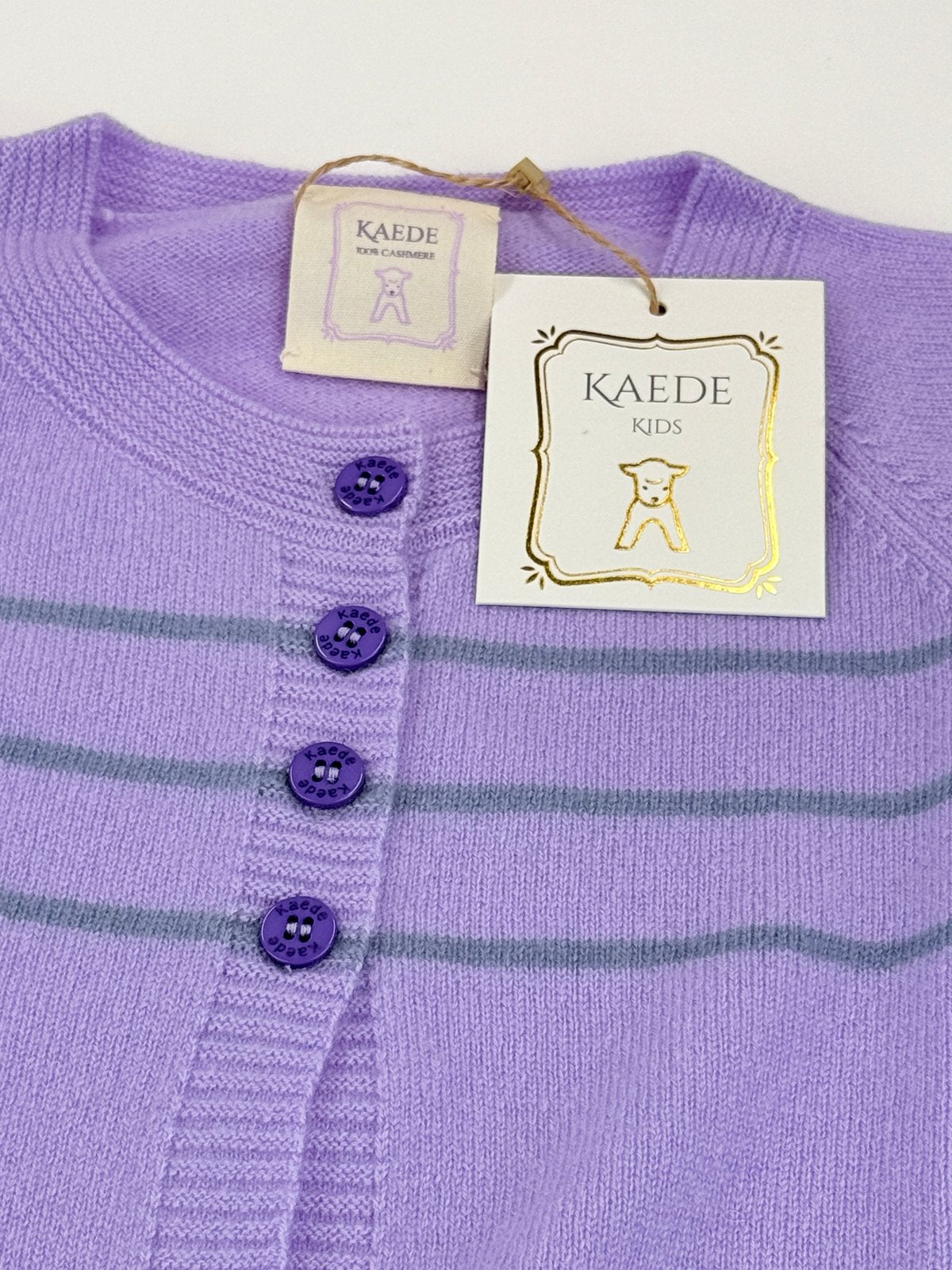 NWT - Kaede Lilac Striped Cashmere Cardigan 5-6Y & 7-8Y