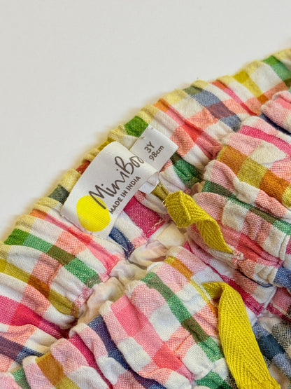 Mini Boden Rainbow Gingham Scallop Shorts 3Y
