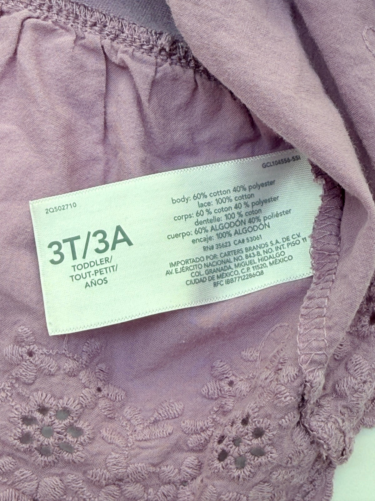 OshKosh B'gosh Lavender Peplum Eyelet Top 3T