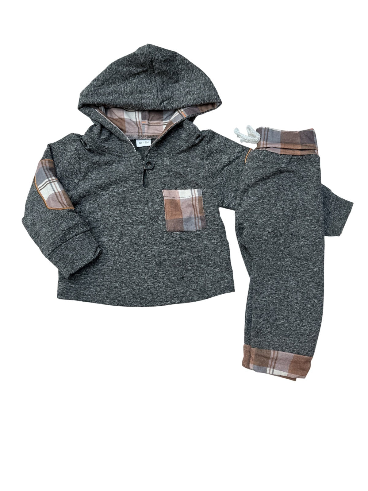 Unknown Gray Plaid Hoodie Set 12-18M