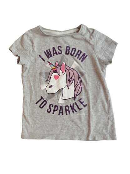Emoji Unicorn Born To Sparkle Gray Tee 3T