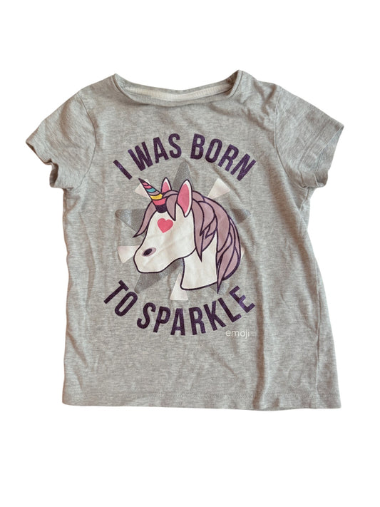 Emoji Unicorn Born To Sparkle Gray Tee 3T