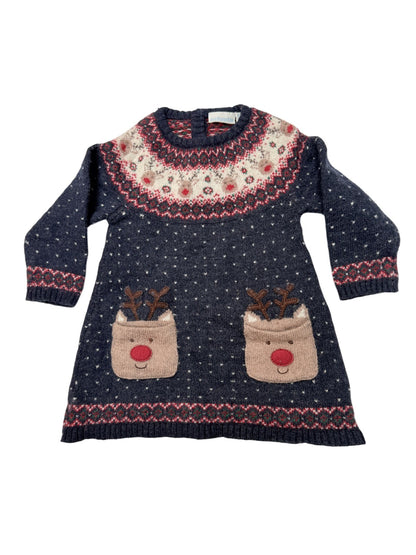 JoJo Maman Bebe Reindeer Sweater Dress 12-18M