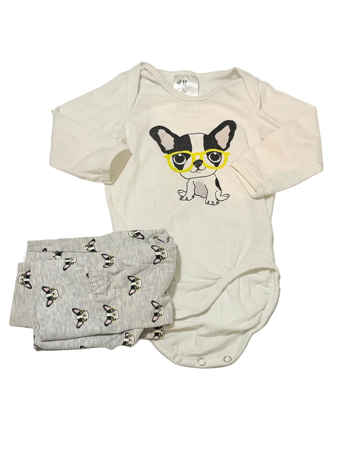 H&M French Bulldog Bodysuit Legging Set 4-6M