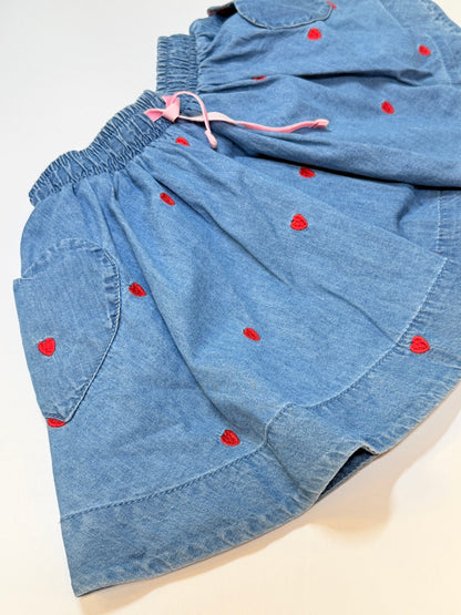 Mini Boden Denim Heart Embroidered Skirt 4-5Y
