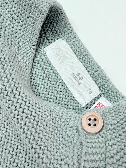 Zara Sage Green Cotton Knit Sweater 6-9M