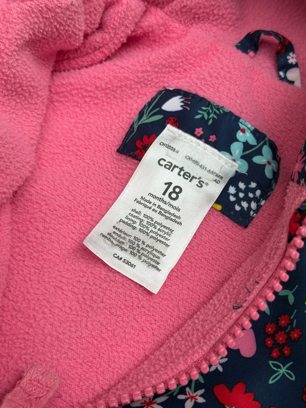 Carter's Floral Hooded Fleece Lined Jacket 18M