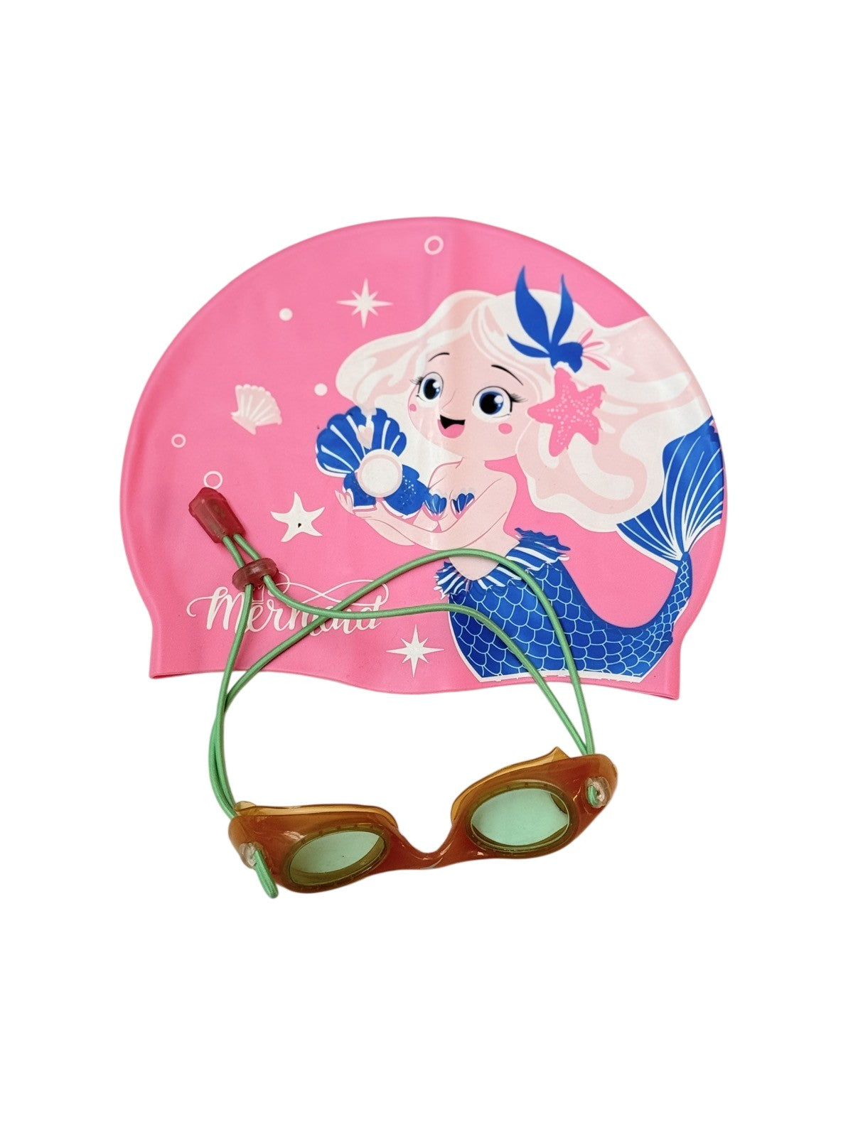 Mermaid Kids Swim Cap and Goggles Set 2-4t