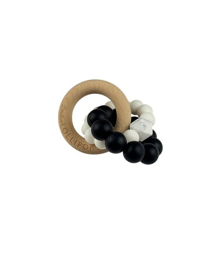 Loulou Lollipop Wood Silicone Teether Black White