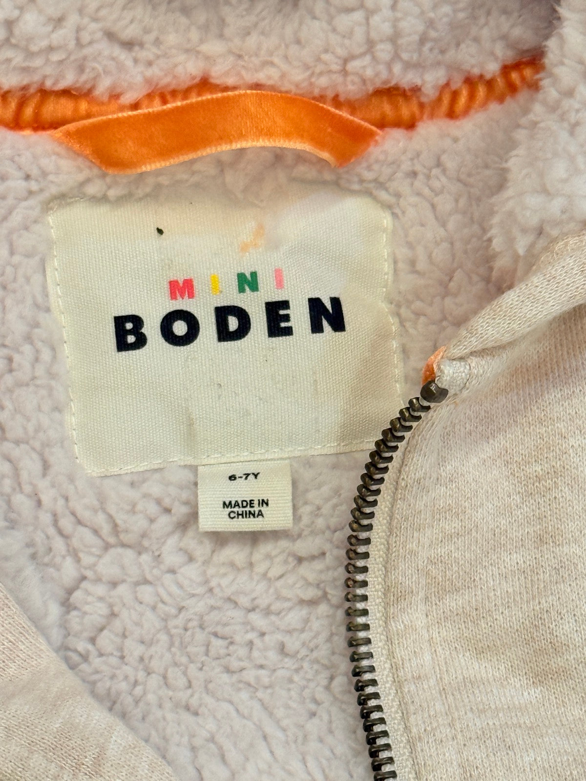 Mini Boden Cat Zip Hoodie Fleece Lined 6-7Y