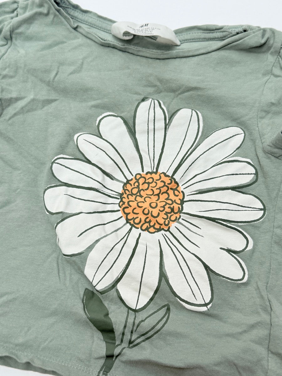 H&M Green Daisy Print T-Shirt 1.5-2T