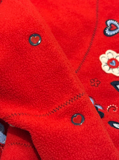 Vitamins Baby Red Fleece Floral Hooded Poncho 1-3Y