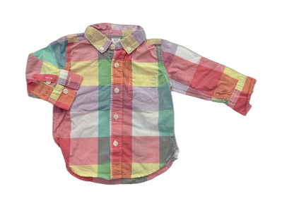 Gap Rainbow Plaid Button-Up Shirt 12-18m