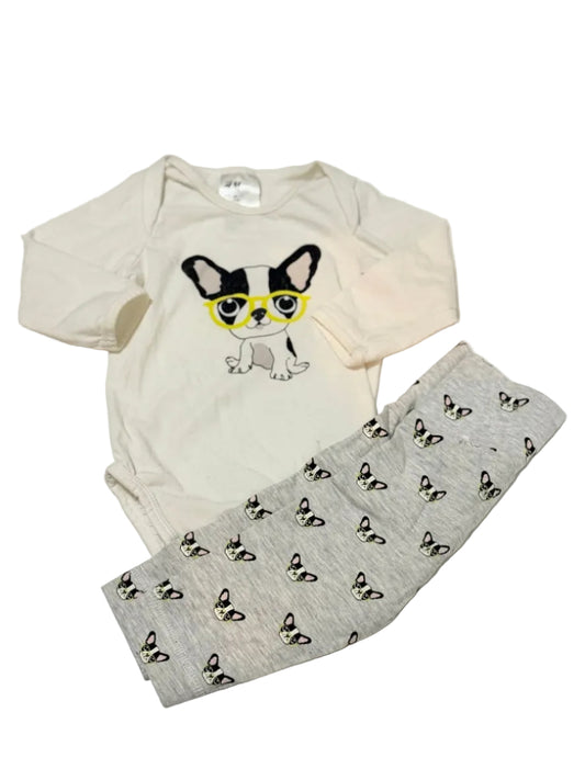 H&M French Bulldog Bodysuit Legging Set 4-6M