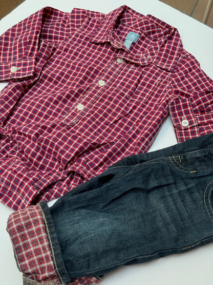 babyGap Plaid Bodysuit Shirt Jeans Set 12-18m