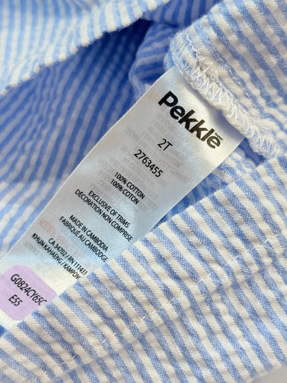 Pekkle Blue Seersucker Ruffle Tank Top 2T