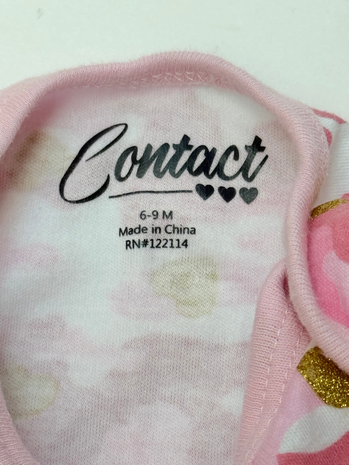 Contact Pink Camo Glitter Heart Bodysuit 6-9M