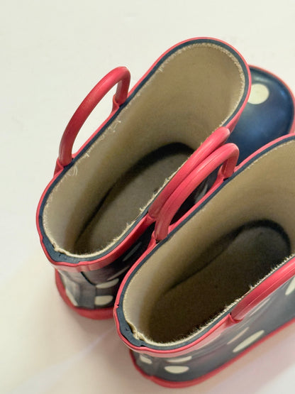 Navy Polka Dot Rain Boots Size 6