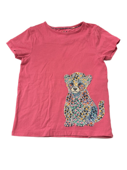 Mini Boden Floral Cub Appliqué Pink Tee 6-7y