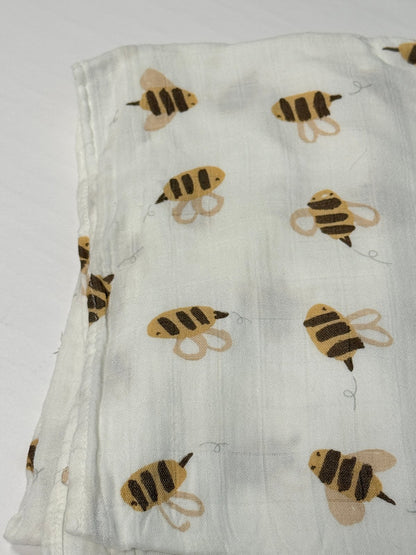 Nightingale Bee Print Muslin Swaddle Blanket