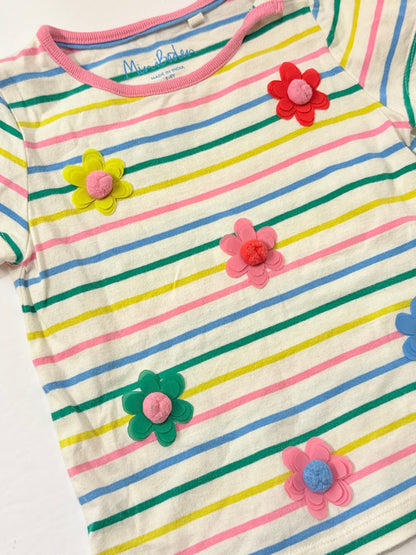 Mini Boden Striped Floral T-Shirt 3-4Y