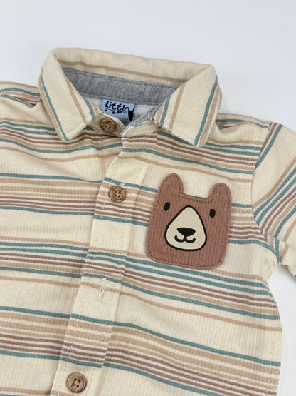 Little Lad Striped Bear Bodysuit & Pants Set 6/9M
