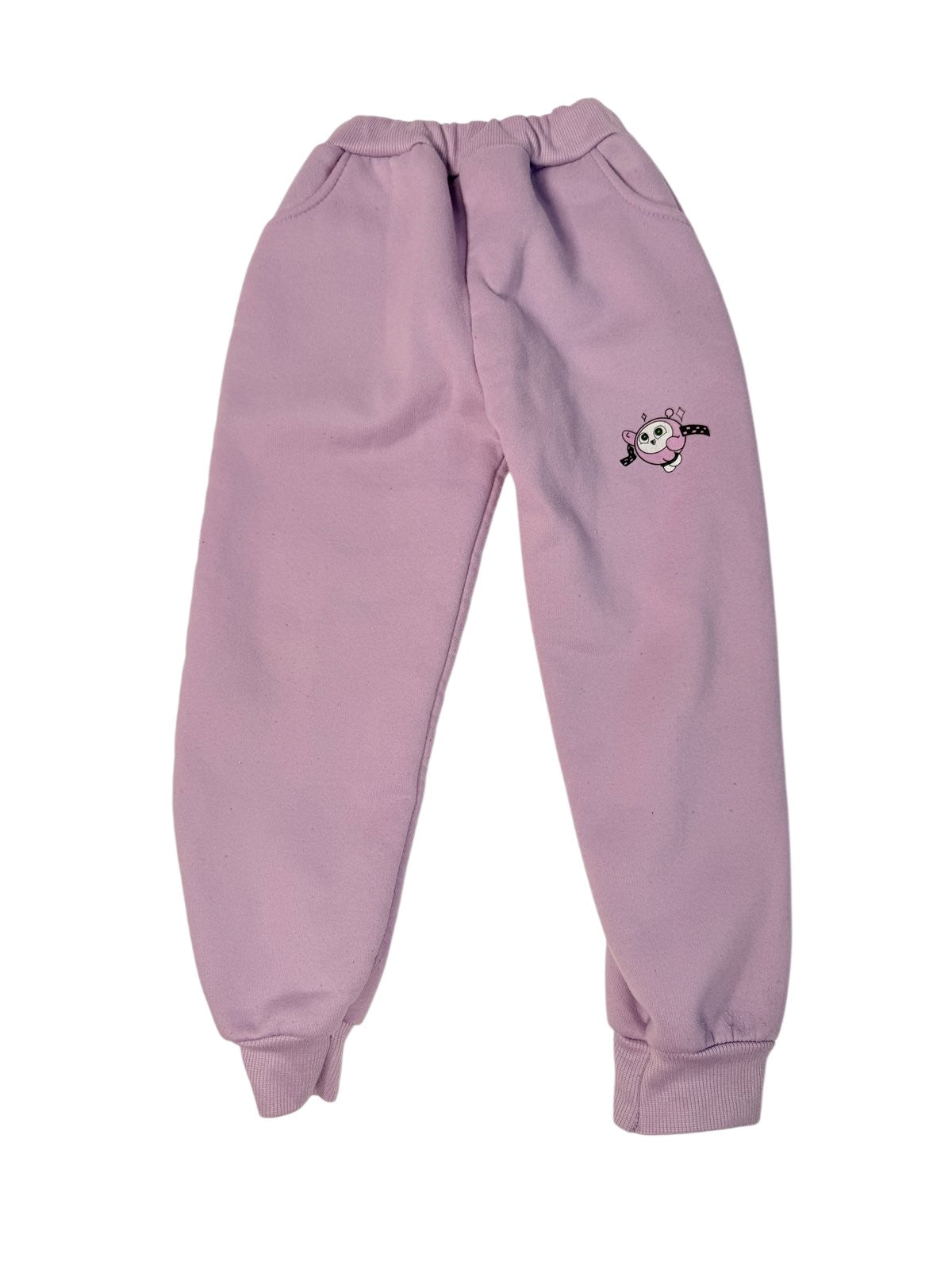 Lavender Fleece-Lined Joggers with Cartoon Graphic 5Y