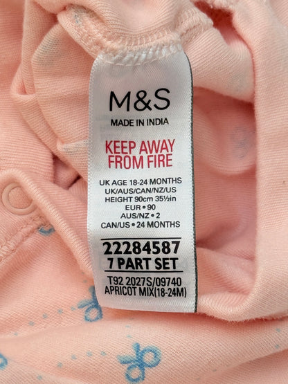 M&S Pink Bow Print Bodysuit 24 Months
