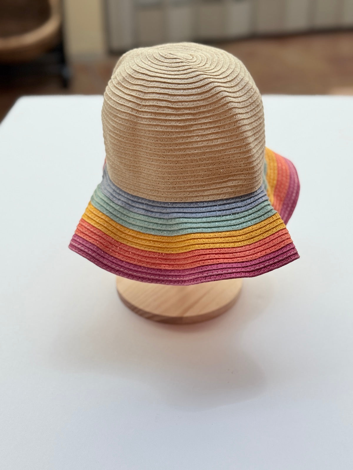 H&M Rainbow Brim Straw Sun Hat Size 6-10