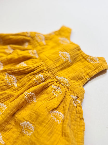 John Lewis Muslin Mustard Embroidered Dinosaur Baby Dress 3-6m