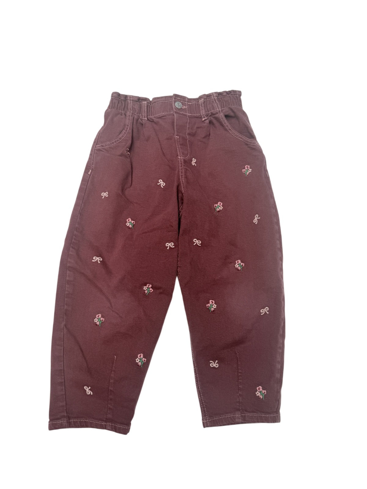 Zara Embroidered Floral Bow Pants 6Y