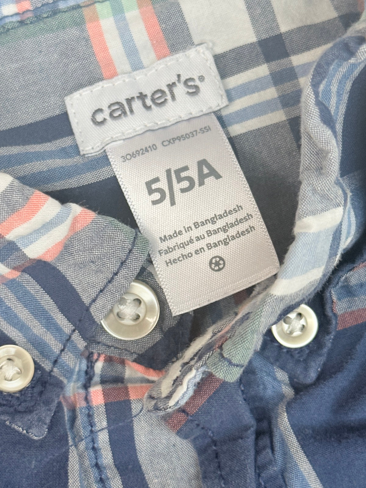 Carter's Plaid Button-Up Shirt Size 5/5A