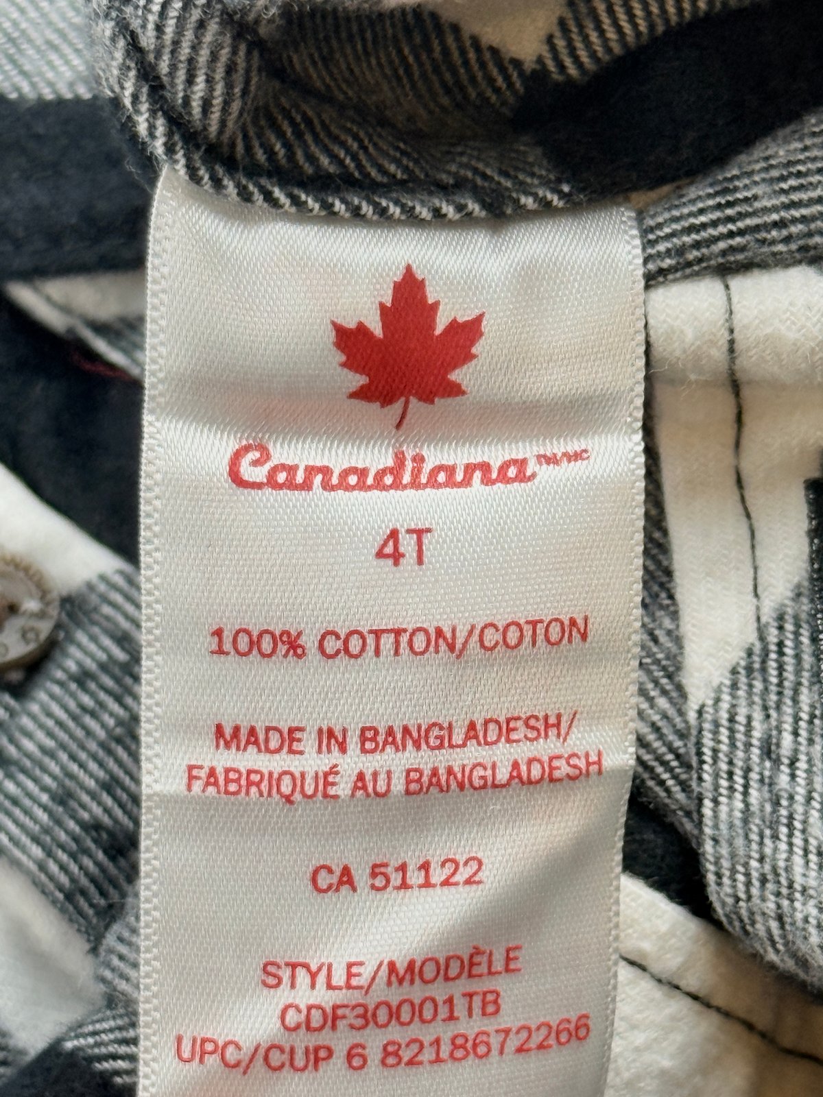 Canadiana Buffalo Plaid Flannel Shirt Size 4T